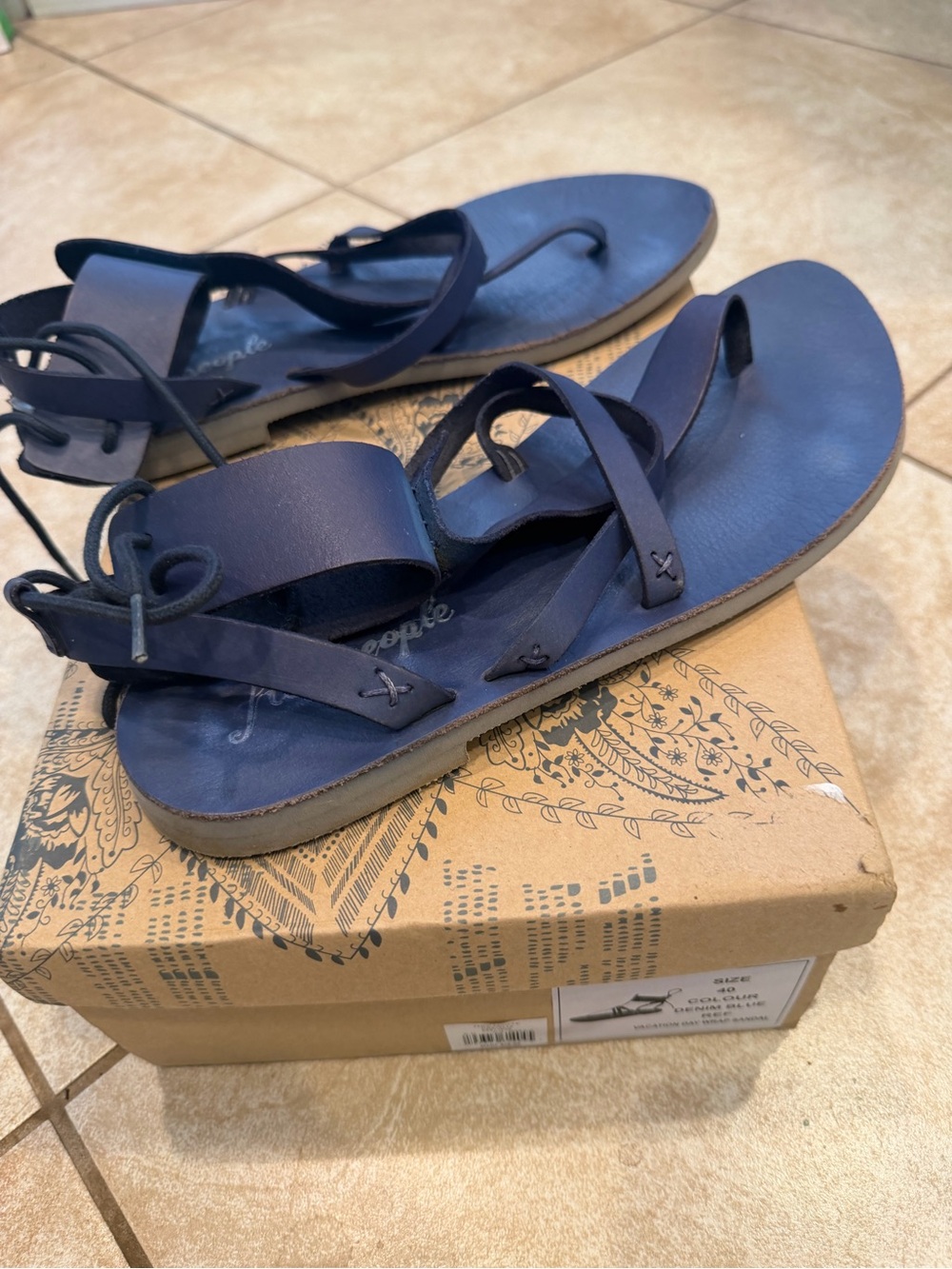 Free People Navy Leather Strappy Sandals